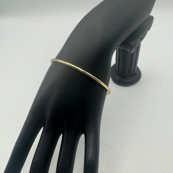 Gold Plated Bangle Bracelet With Geometric Amber Resin Centerpiece & Clasp - Picture 3 of 4